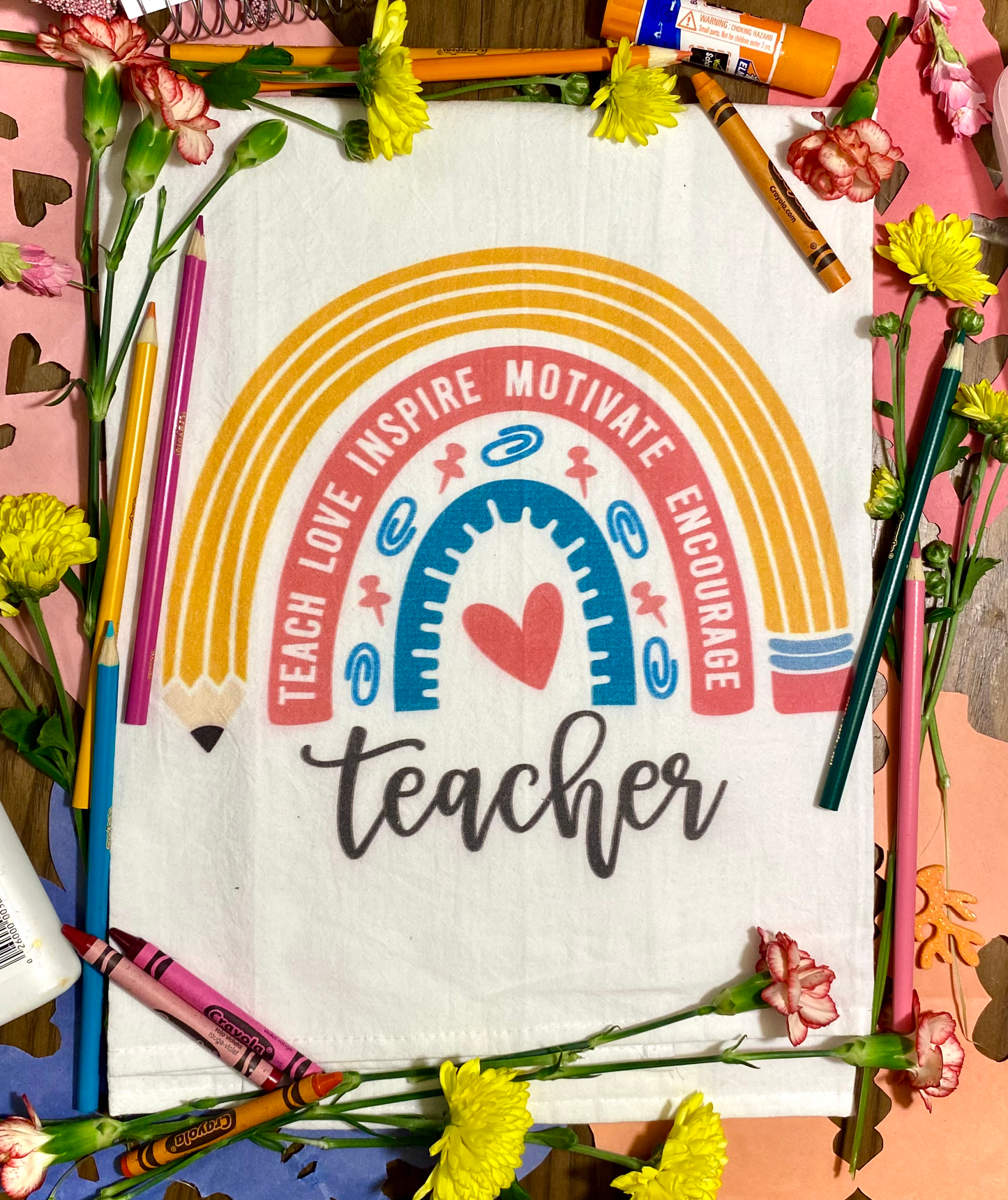 Rainbow Teacher Tea Towel image 0