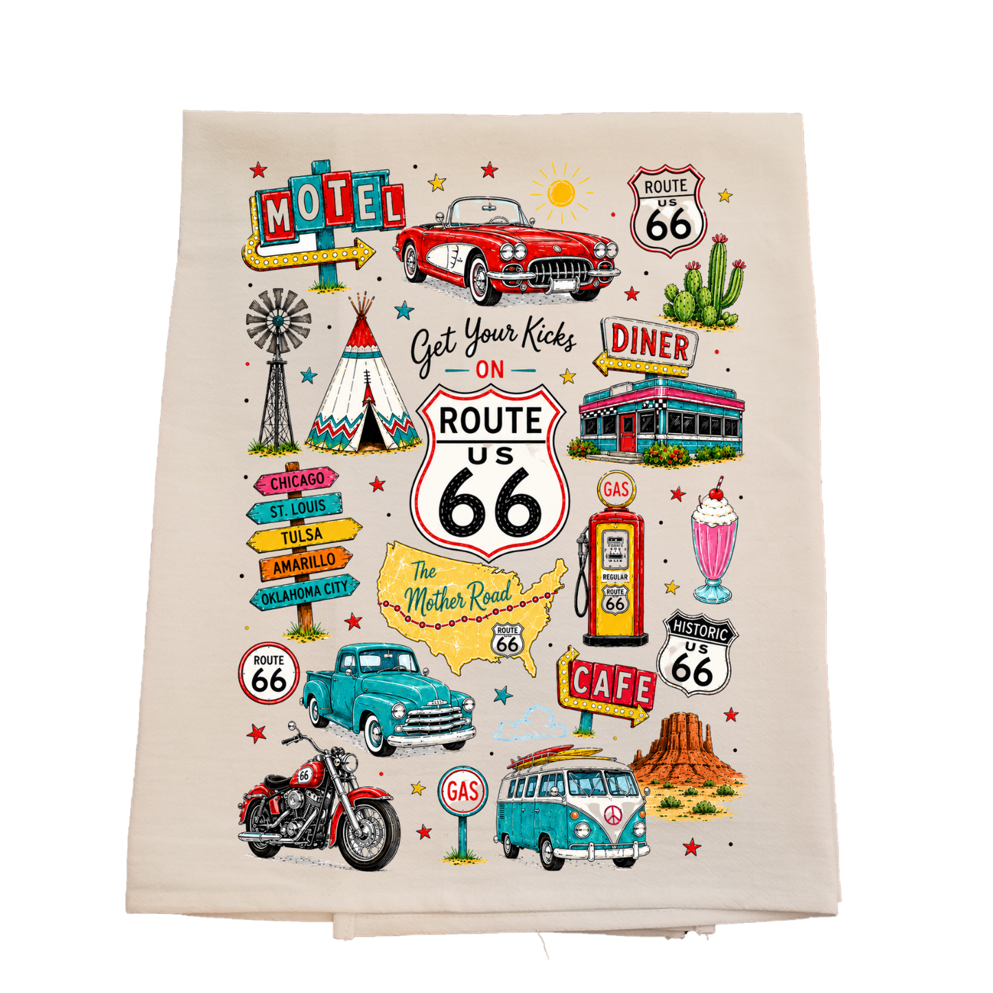 Route 66 Collage Tea Towel