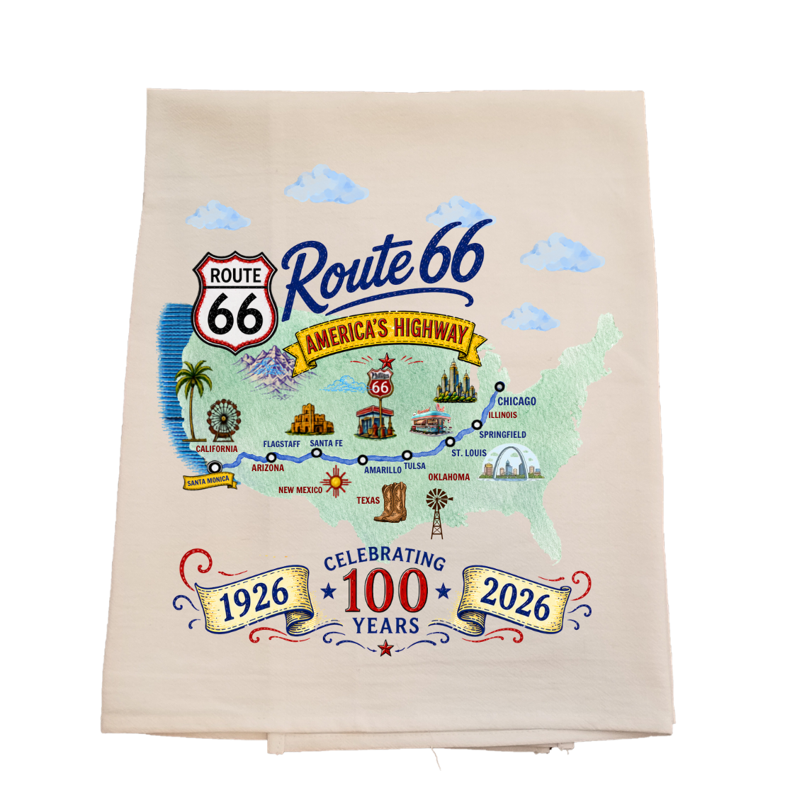 Route 66 America's Highway Tea Towel