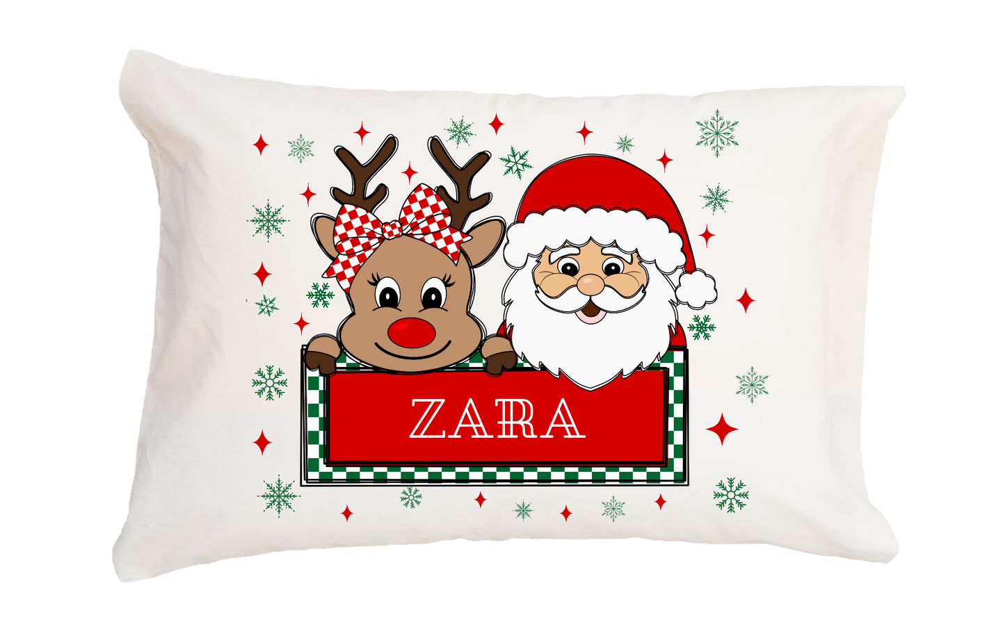 Santa Deer Girl Light Skin Standard Pillowcase