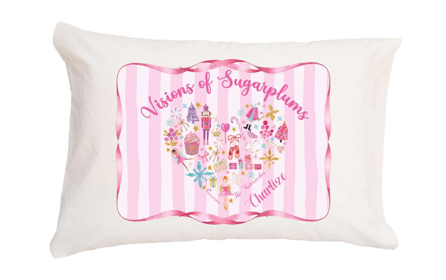 Striped Visions of Sugarplums Standard Pillow Case