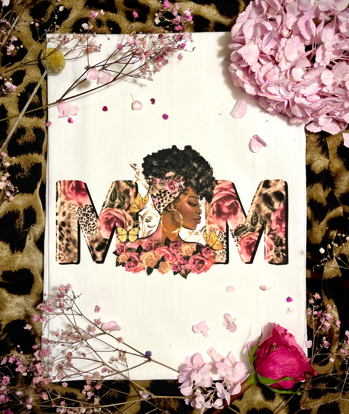 Floral Black Mom Tea Towel image 0