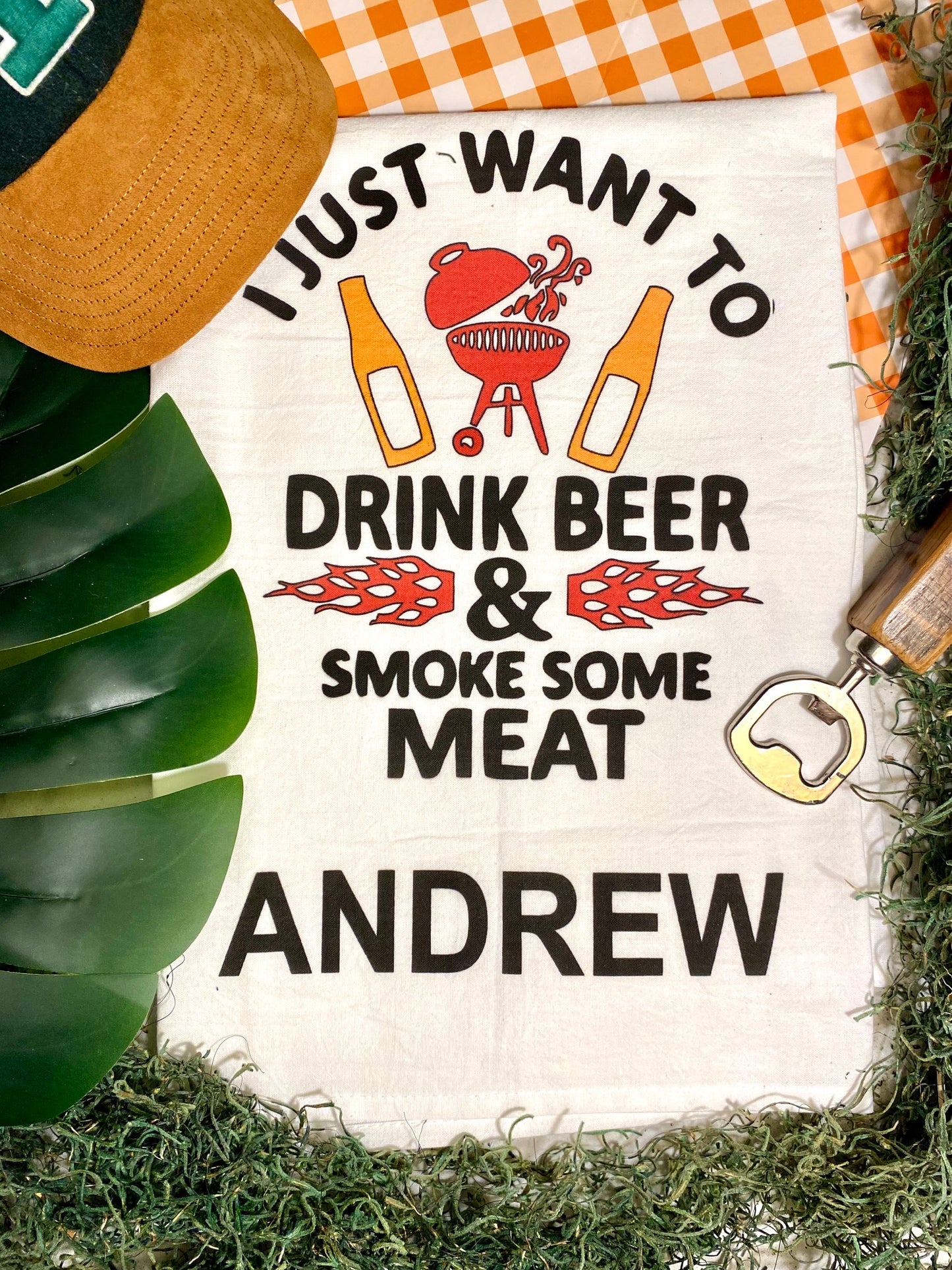 Smoke Some Meat Tea Towel w/ Custom Name image 0
