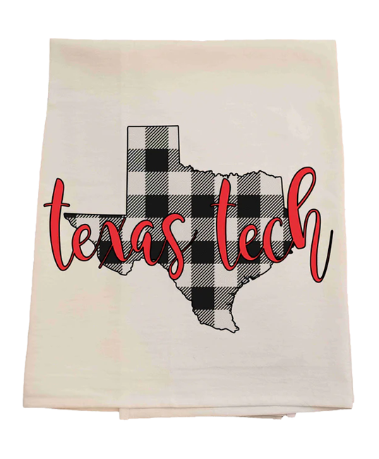 Fleece blanket with Texas shape and 'Texas Tech' text on a white background