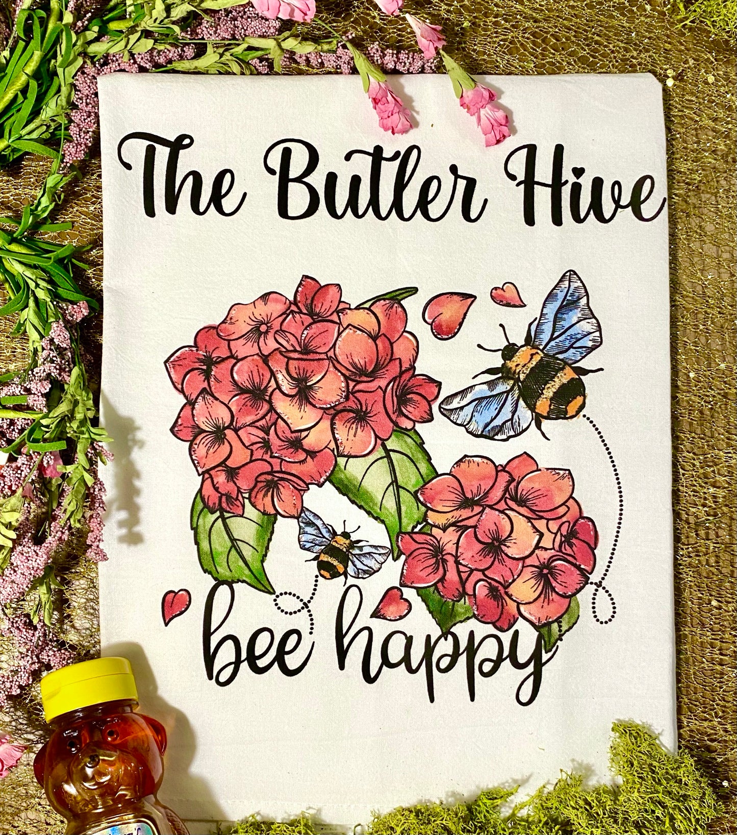 Bee Happy Tea Towel w/ Custom Name image 0