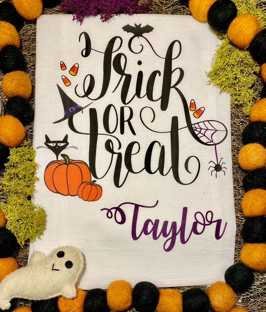 Trick or Treat Tea Towel w/ Custom Name image 0