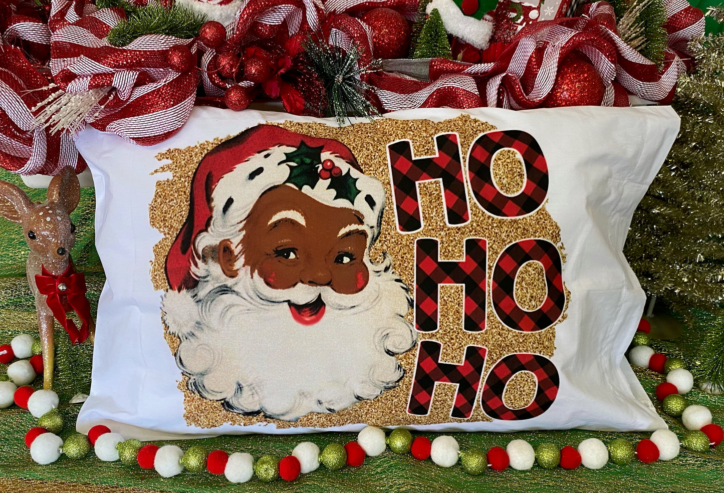 Ho Ho Ho! Dark Skin Santa Standard Pillow Case image 0