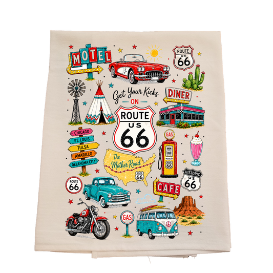 Route 66 Collage Tea Towel