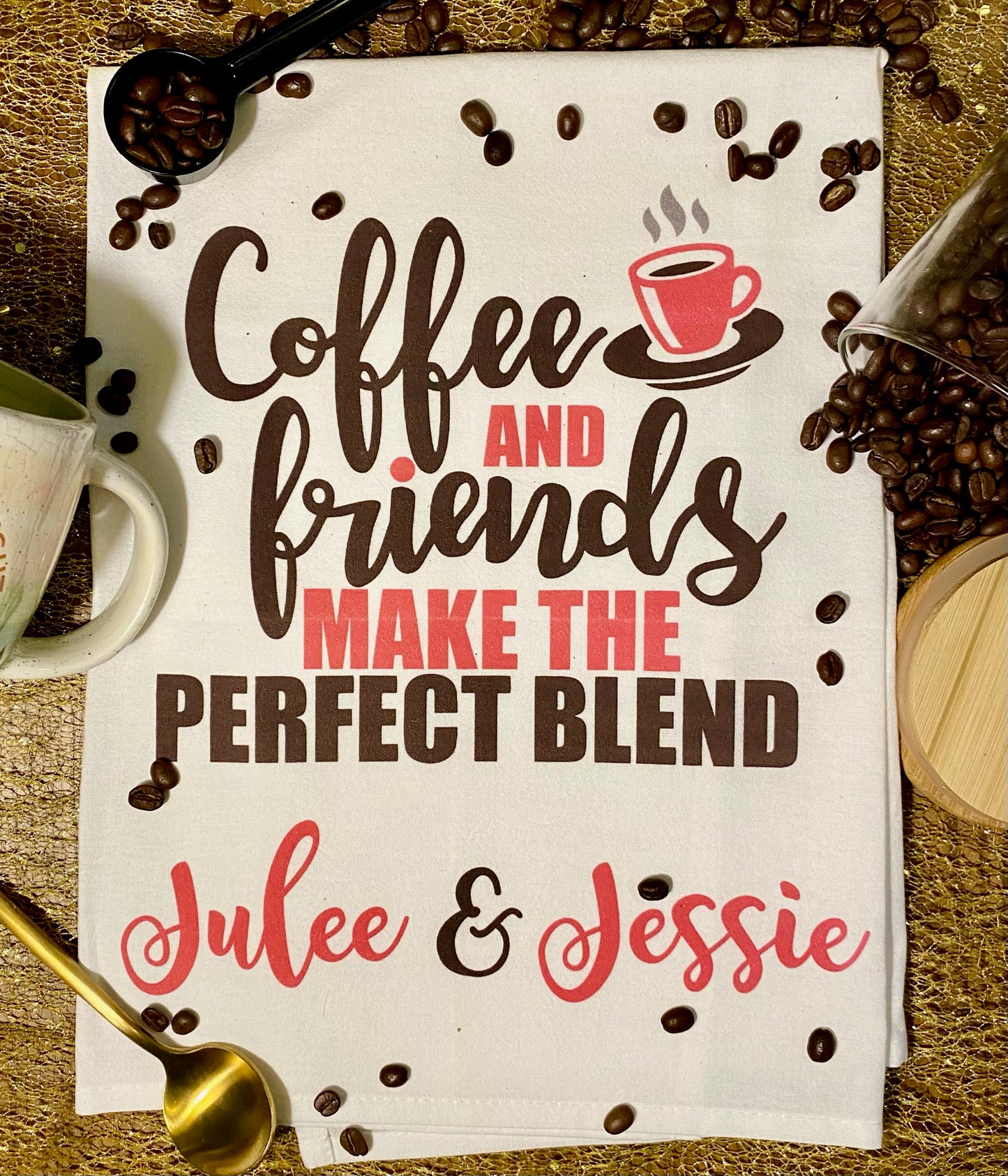 Coffee and Friends Tea Towel w/ Custom Name image 0