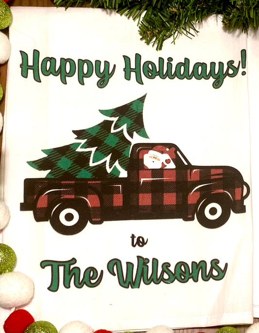Happy Holidays Tea Towel w/ Custom Name image 0