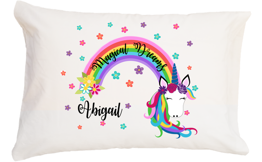 Rainbow Mane Unicorn w/Custom Name Standard Pillowcase