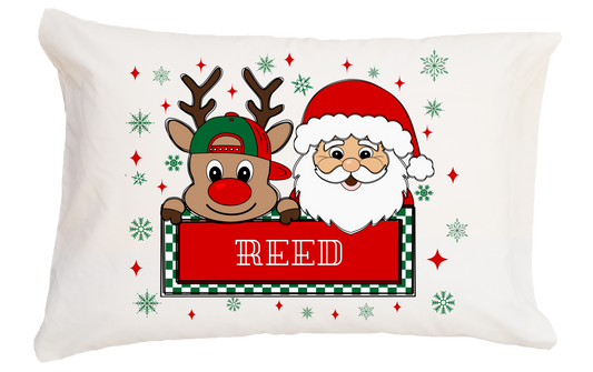 Santa Deer Boy Light Skin Standard Pillowcase