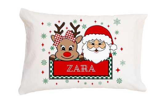 Santa Deer Girl Light Skin Standard Pillowcase