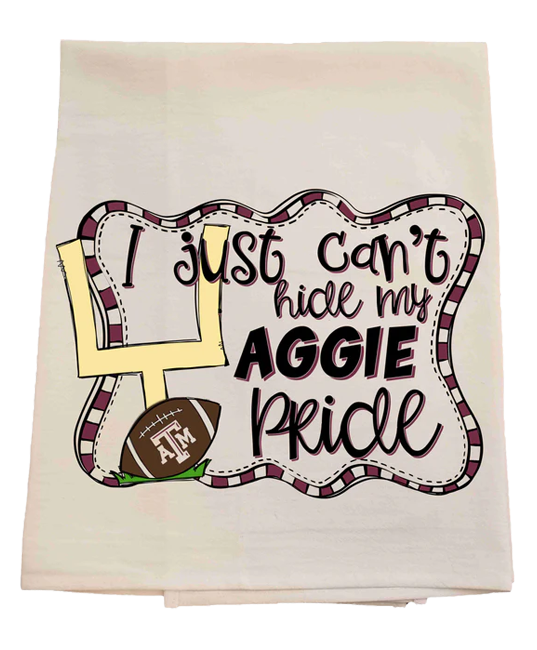 Decorative towel with text and football graphic on a white background