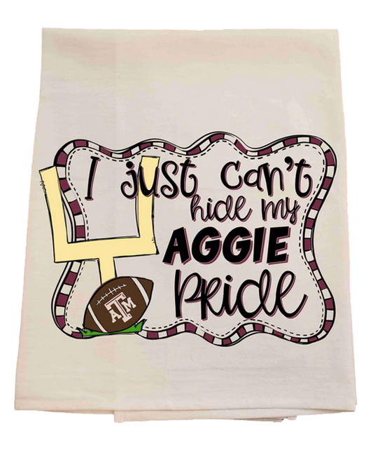 Decorative towel with text and football graphic on a white background