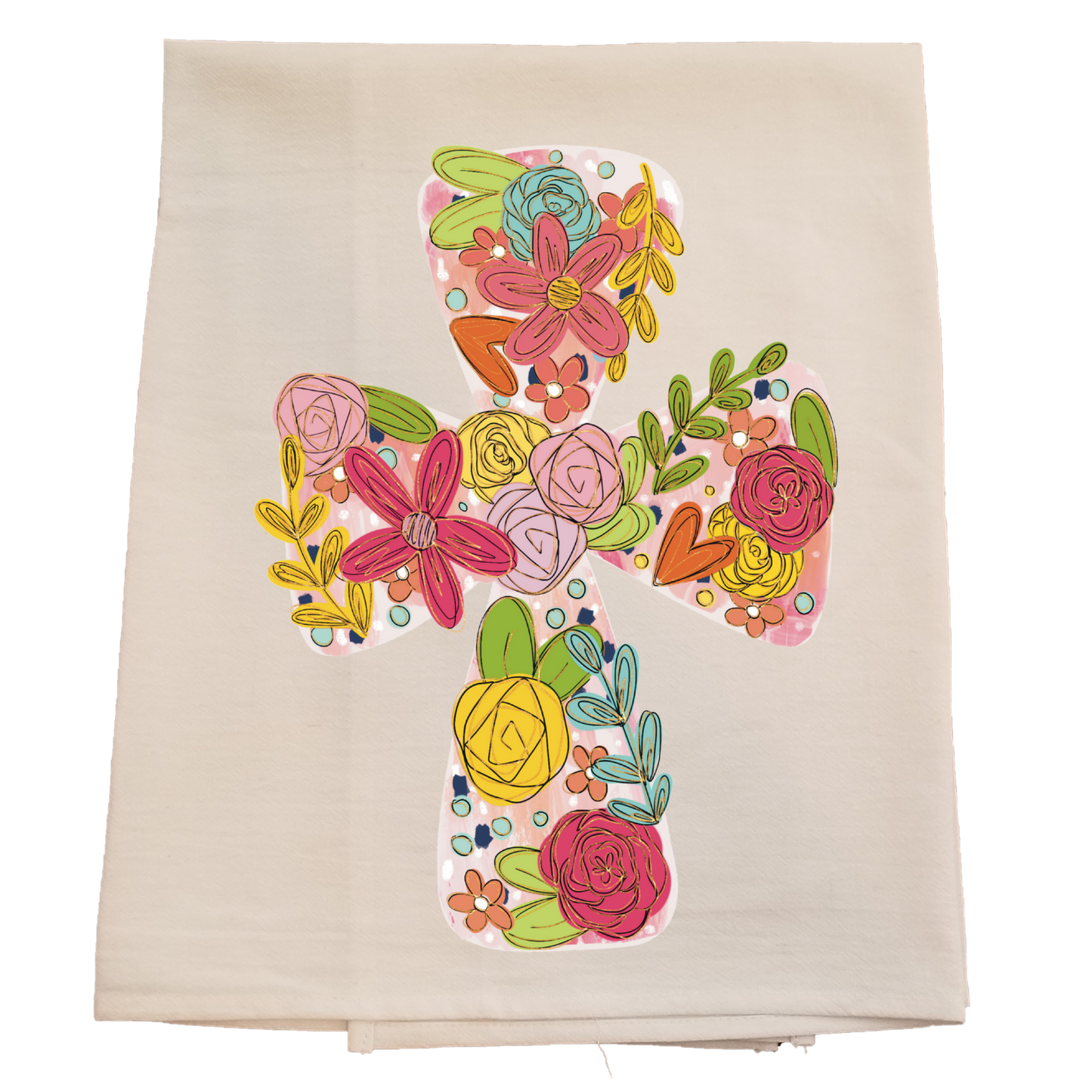 Floral Cross Tea Towel