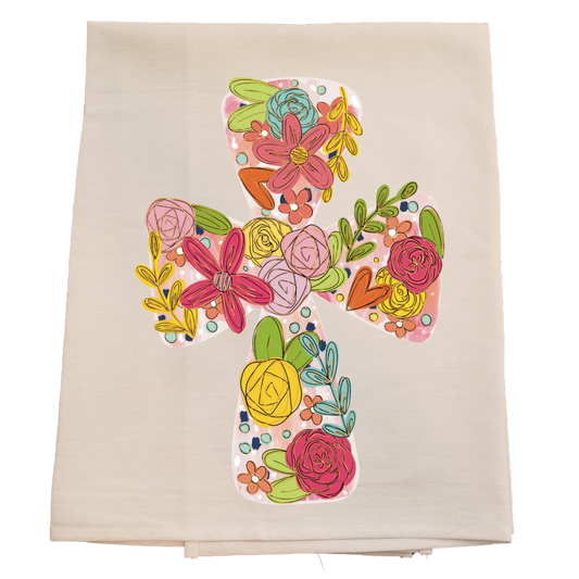 Floral Cross Tea Towel