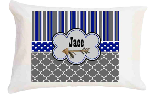Personalized pillow with striped pattern and name 'Jace'