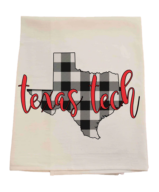 Fleece blanket with Texas shape and 'Texas Tech' text on a white background