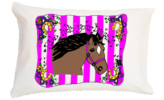 Decorative pillow with a horse design on a white background