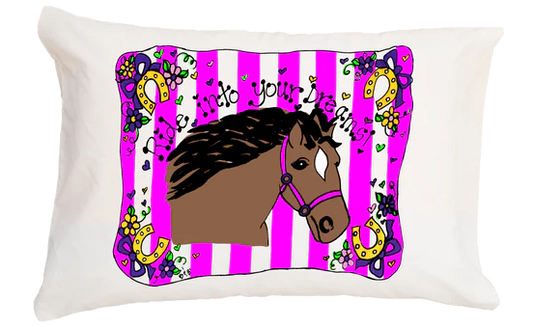 Decorative pillow with a horse design on a white background
