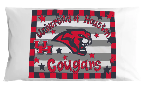 University of Houston Gougers pillowcase with panther logo and striped design