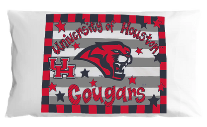 University of Houston Gougers pillowcase with panther logo and striped design